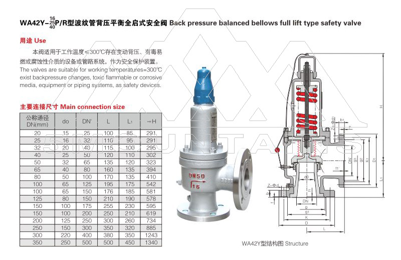 WA42Y波纹管平衡式安全阀