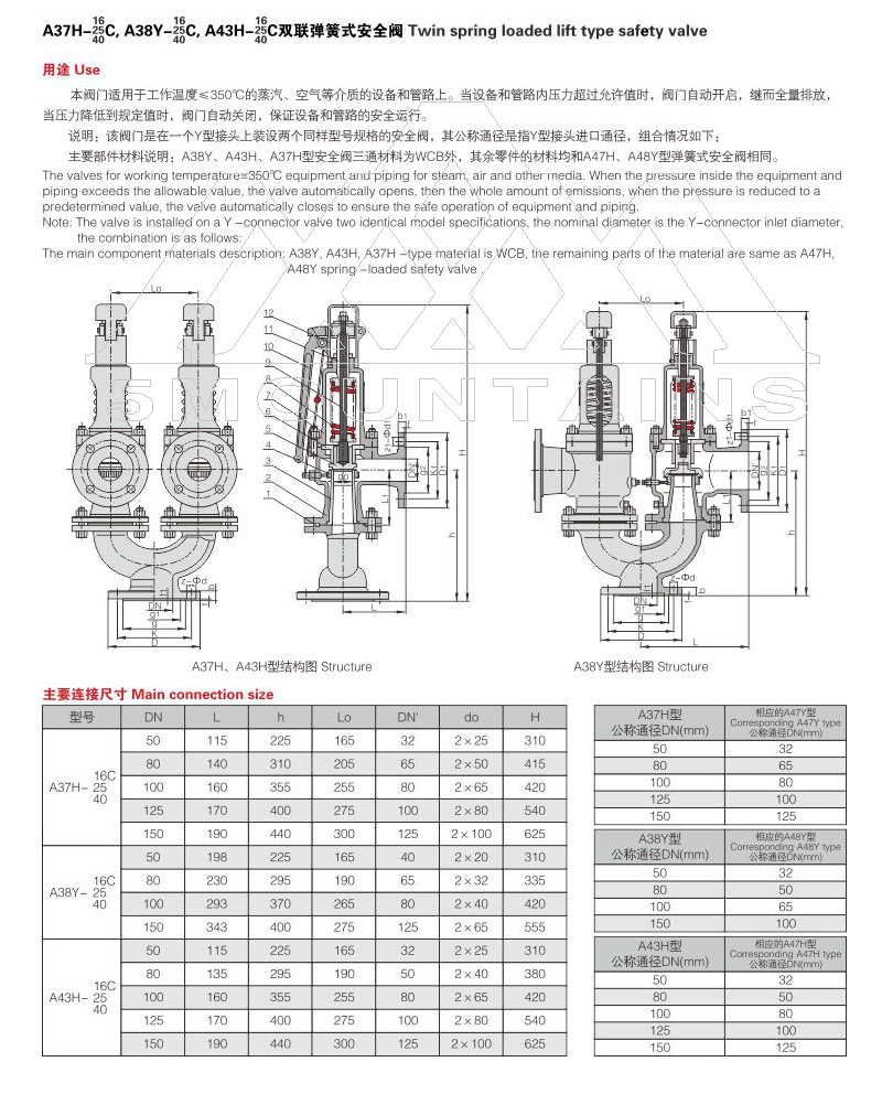 A37H/A38Y/A43H型双联弹簧式安全阀